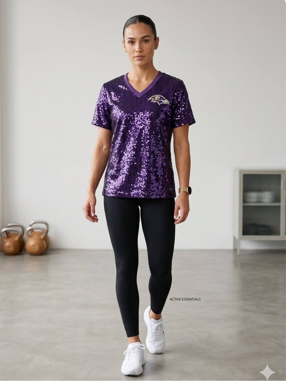 Baltimore Ravens V-neck shirt logo purple sequins v neck women’s size SM new